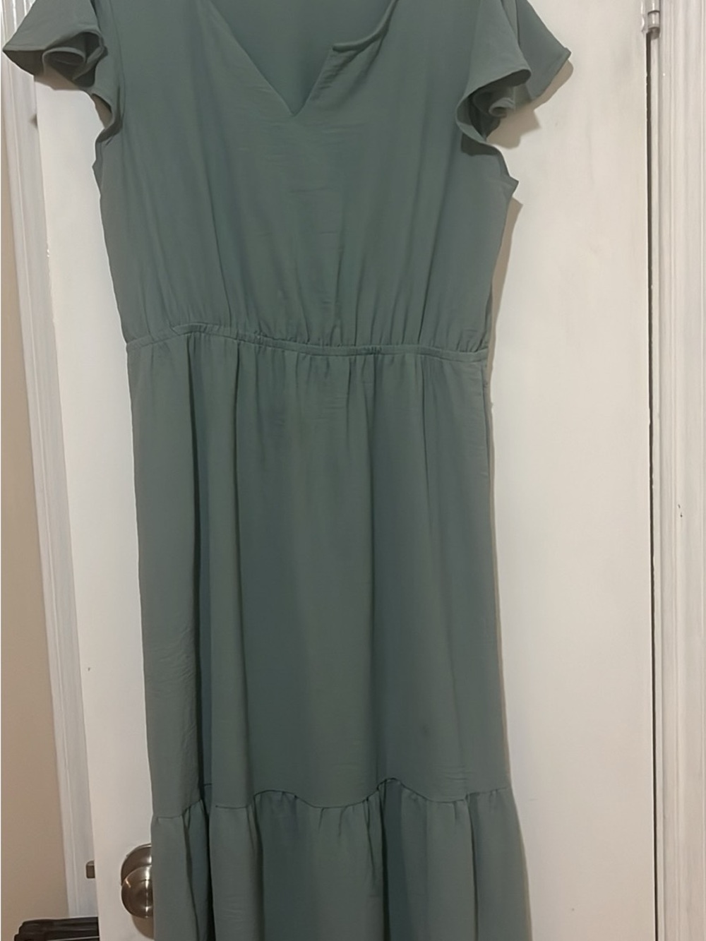 Lucky Brand Dusty Sage V-Neck Flutter Sleeve Maxi Dress